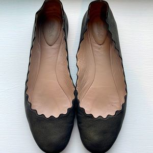 Chloe Lauren Leather Scalloped Ballet Flat—Black Gold